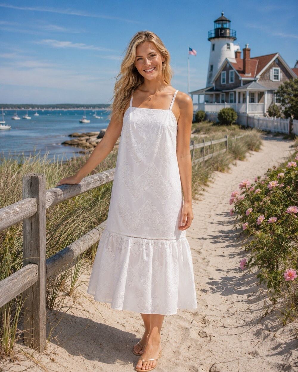Hunter Bell Elle Midi Dress white embroidered lace Eyelet Sundress M